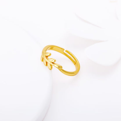 Golden Flowing Leaf Ring