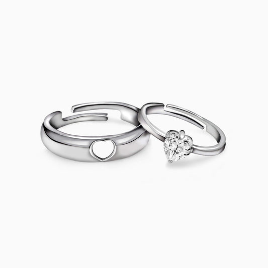 Silver Embrace Heart Couple Rings