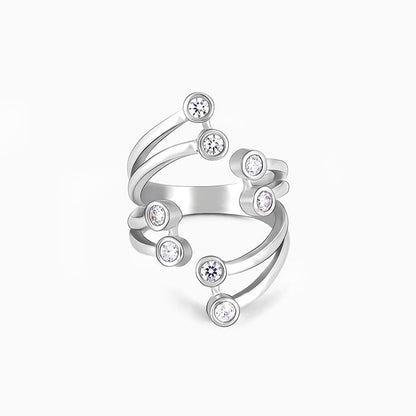 Silver Zircon Studded Layered Ring