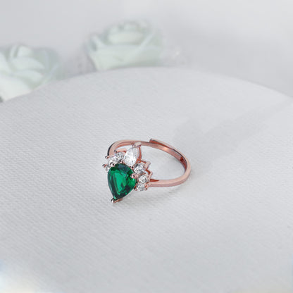 Rose Gold Emerald Green Drop Ring