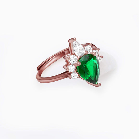 Rose Gold Emerald Green Drop Ring