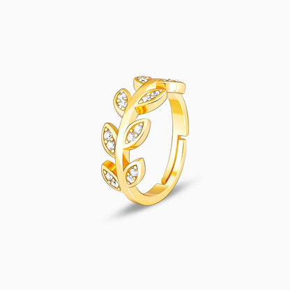Golden Zircon Studded Leaf Ring
