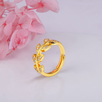 Golden Zircon Studded Leaf Ring