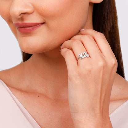 Silver Zircon Studded Hugs and Kisses Rings
