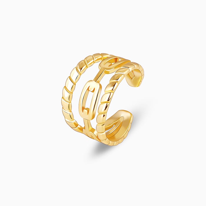 Golden Interlocked Chain Open Ring