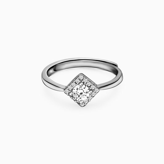 Silver Zircon Symmetry Square Ring