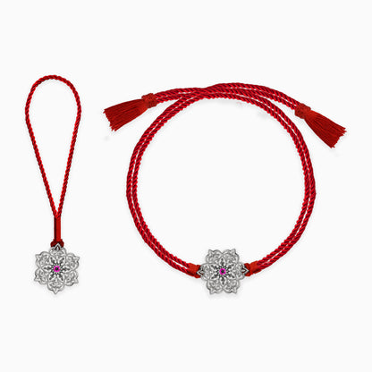 Oxidised Silver Pop Pink Flower Rakhi Set (Bhaiya Bhabhi)