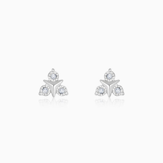 Silver Diamond Blossom Stud Earrings