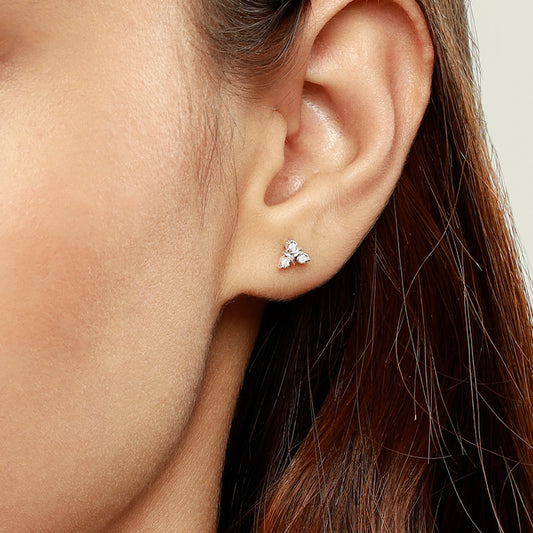 Silver Diamond Blossom Stud Earrings