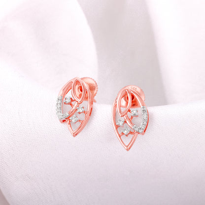 Rose Gold Diamond Triple Leaf Earrings