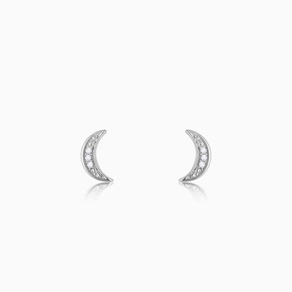 Silver Diamond Crescent Stud Earrings