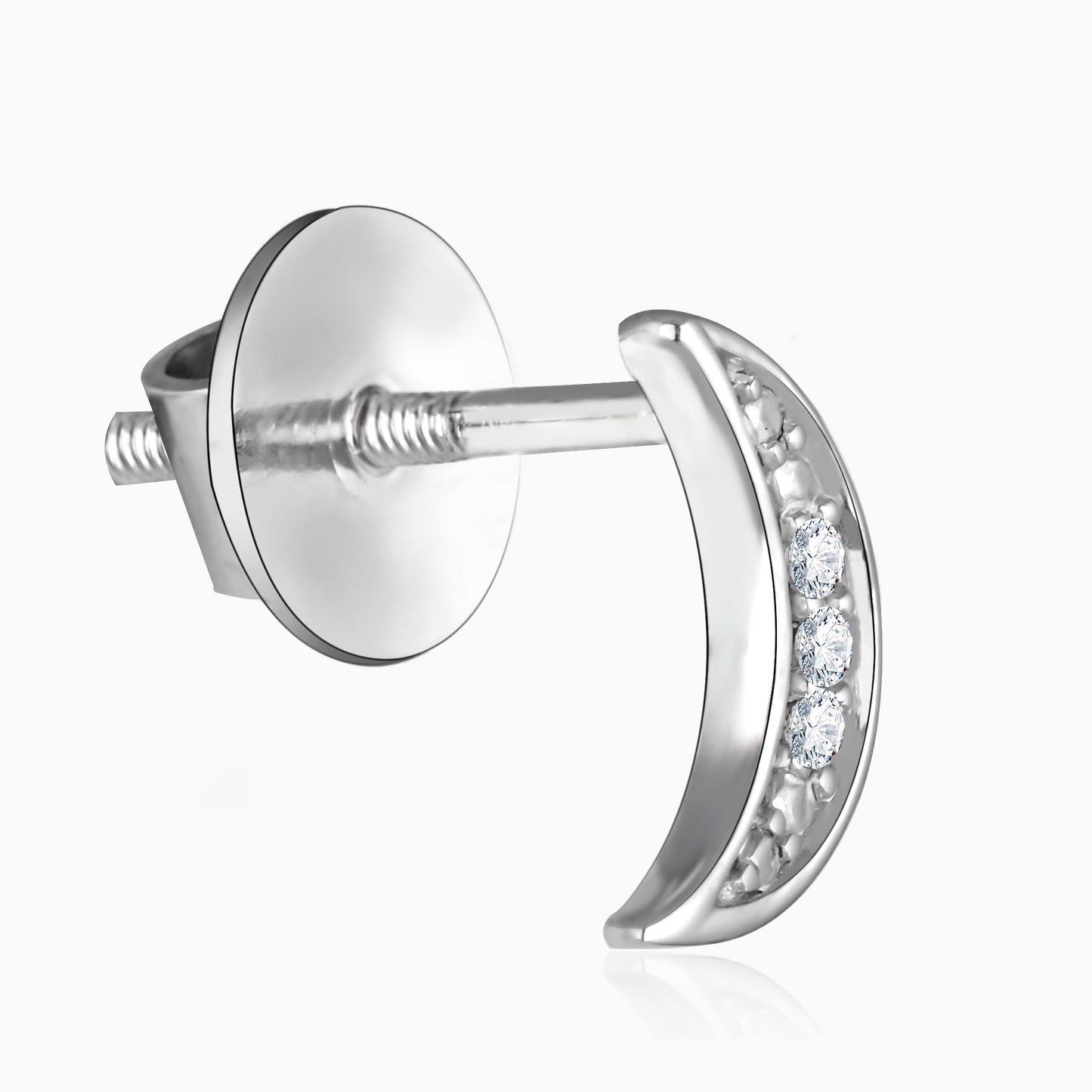 Silver Diamond Crescent Stud Earrings