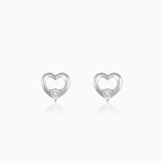 Silver Diamond Heart Stud Earrings