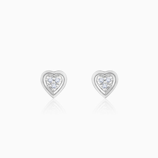 Silver Diamond Layered Heart Stud Earrings