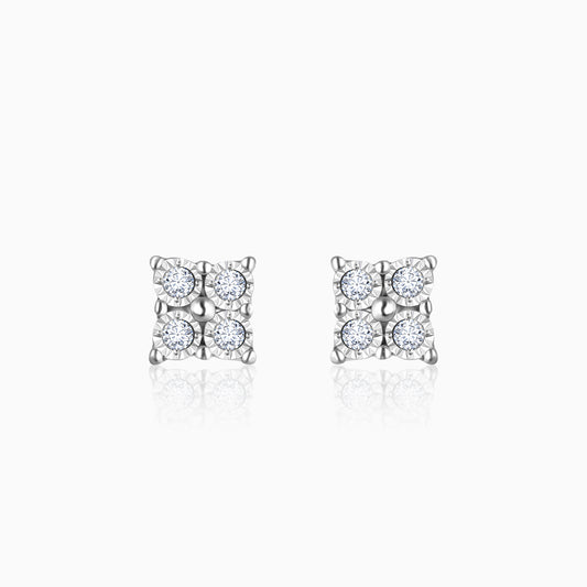 Silver Diamond Quad Stud Earrings