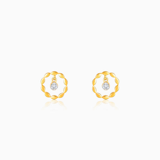 Golden Diamond Loop Stud Earrings