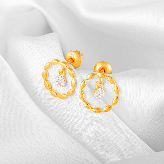 Golden Diamond Loop Stud Earrings