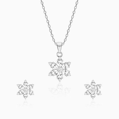Silver Flowery Snowflake Pendant Set