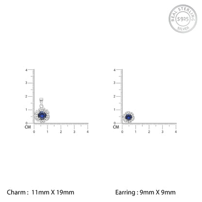 Silver Royal Blue Bloom Pendant Set