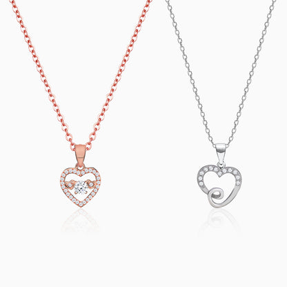 Rose Gold and Silver Love Heart Duo