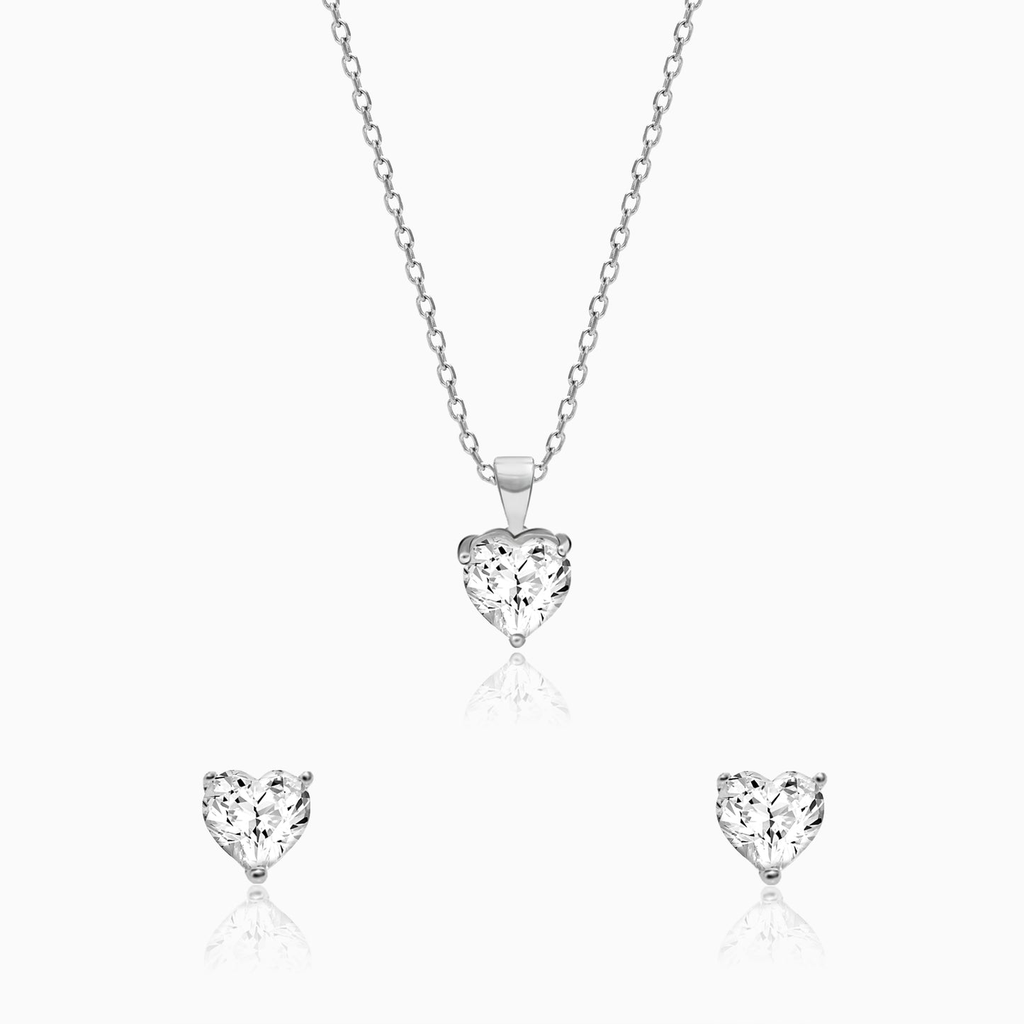 Silver Solitaire Heart Set with Link Chain