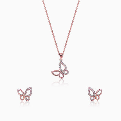 Manali's Rose Gold Studded Butterfly Set with Link Chain