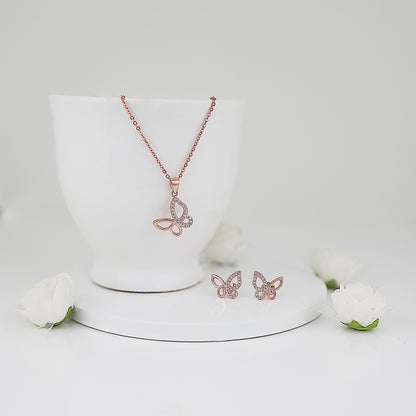 Manali's Rose Gold Studded Butterfly Set with Link Chain