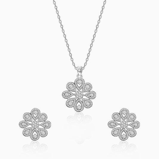 Silver Divine Flower Set with Link Chain