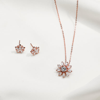Rose Gold Baguette Flower Set with Link Chain