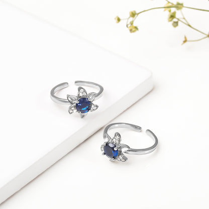 Silver Blooming Toe Ring Set