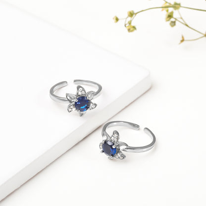Silver Blue Blooming Toe Ring