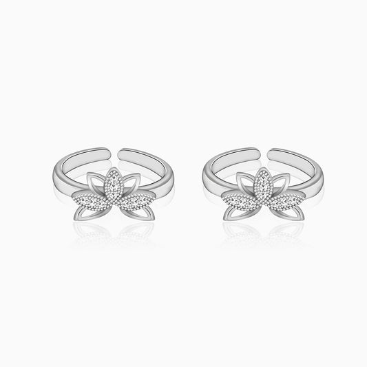 Silver Crescent Flower Toe Ring