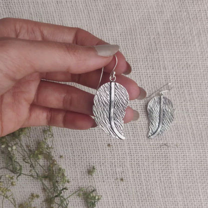 Oxidised Silver Swaying Leaf Earrings