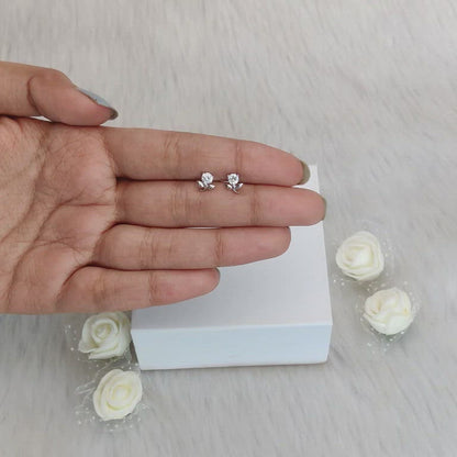 Silver Zircon Flower Bud Earrings