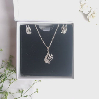 Silver Zircon Winged Set with Link Chain