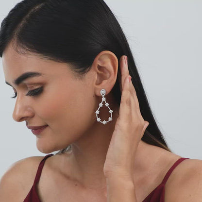 Silver Flower Studded Dangler Earrings