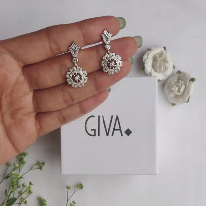 Silver Zircon Flower Drop Earrings