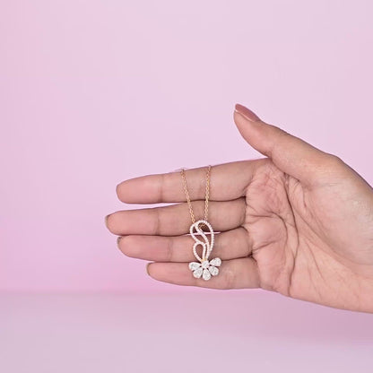 Golden White Floral Damsel Pendant With Link Chain
