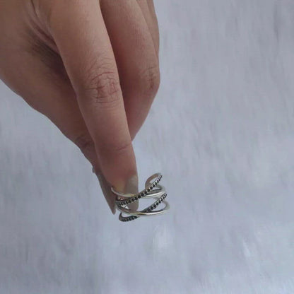 Silver Weave Black Zircon Ring