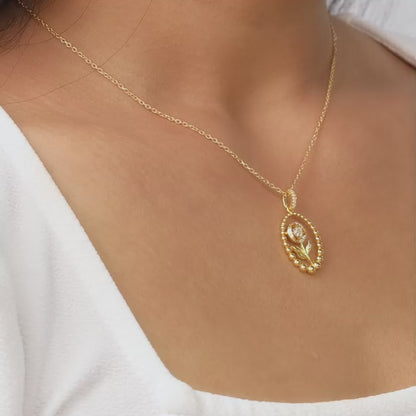 Golden Rosy Romance Pendant with Link Chain