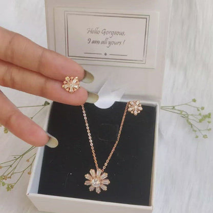 Rose Gold Baguette Flower Set with Link Chain