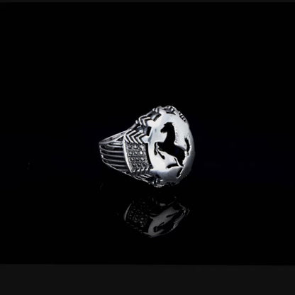 Oxidised Silver Horse Ring for Him