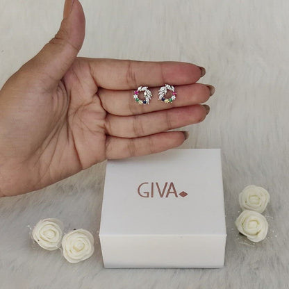 Silver Rainbow Wreath Stud Earrings