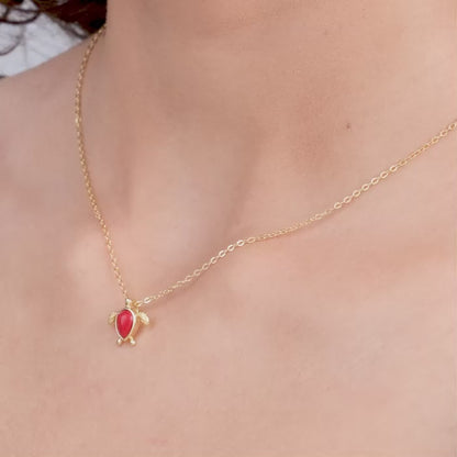 Golden Red Turtle Pendant with Link Chain