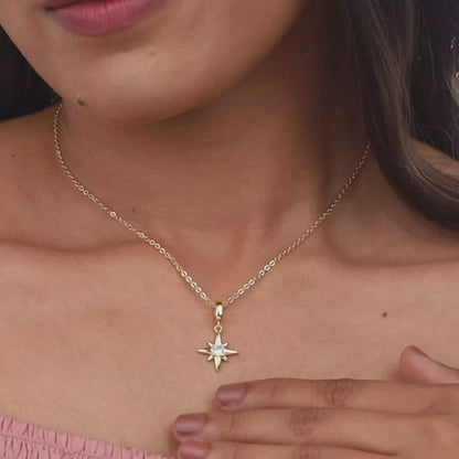 Golden North Star Pendant With Link Chain