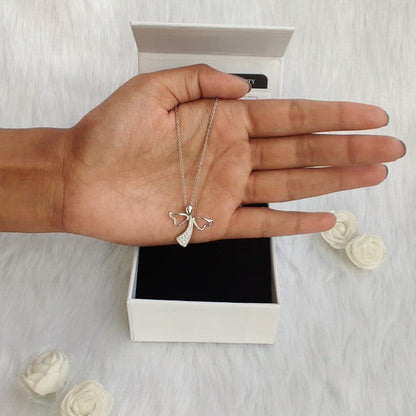 Silver Zircon Angel Pendant with Link Chain