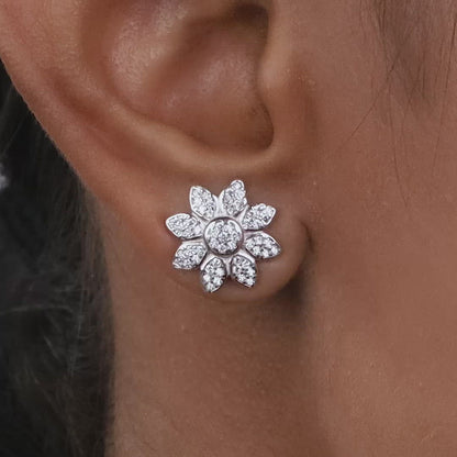 Silver Zircon Blooming Flower Earrings