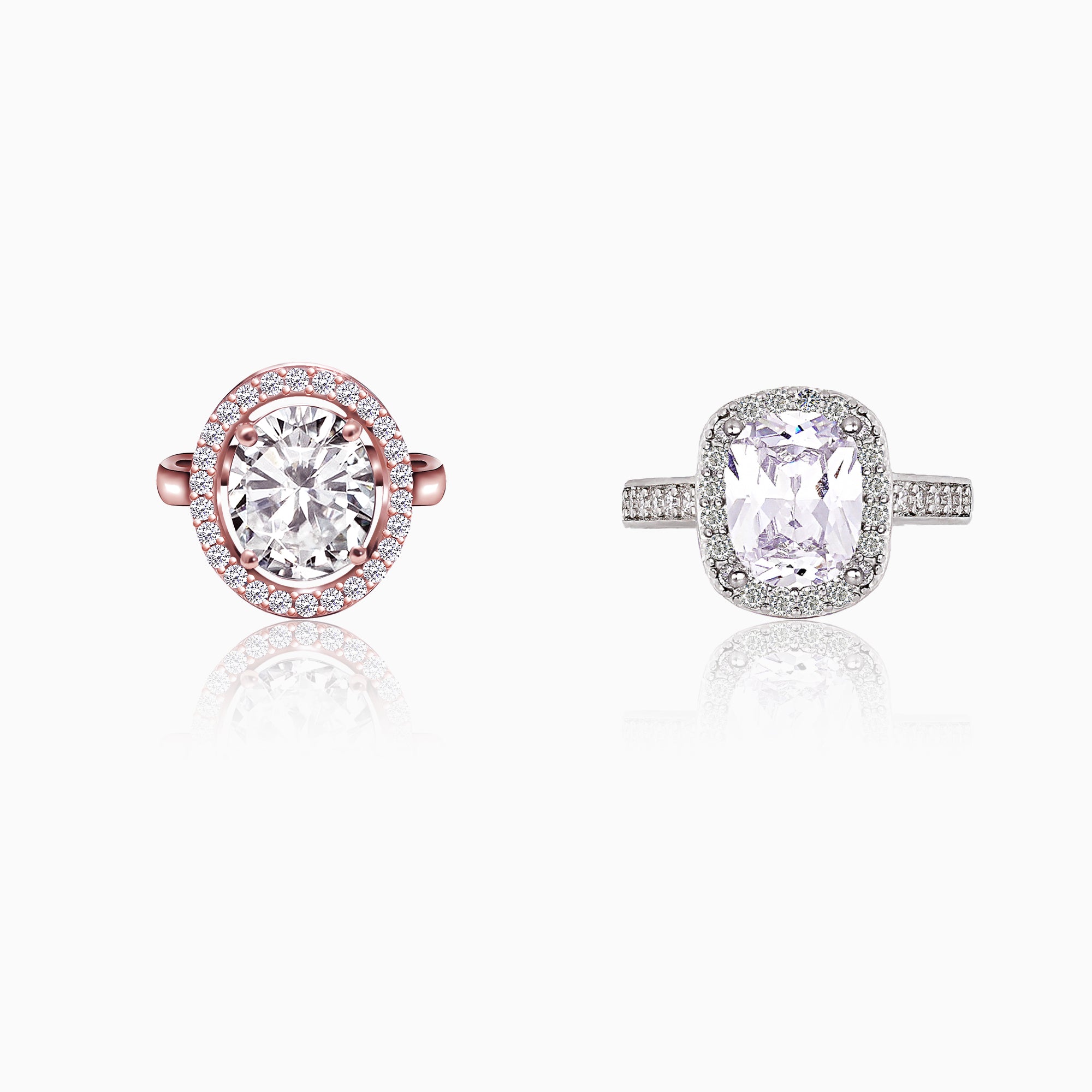 Silver Rose Gold Classic Solitaire Set - Image 1